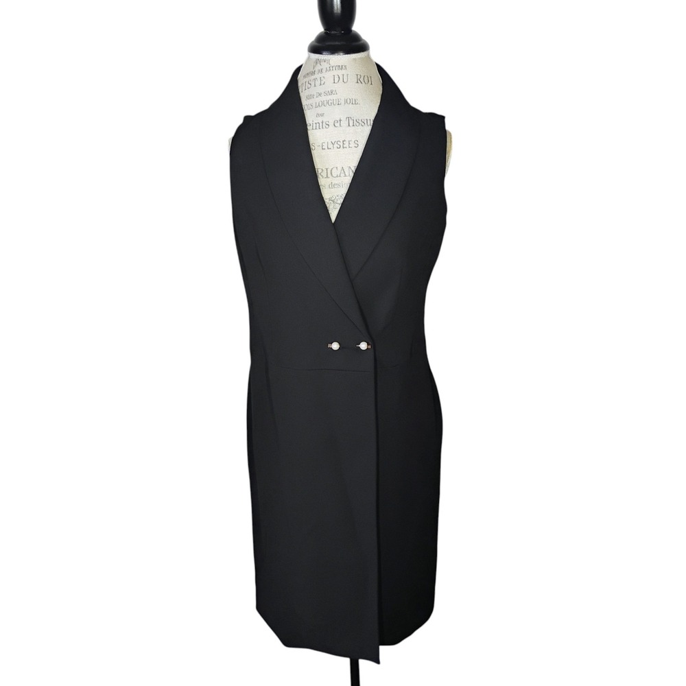 Calvin Klein Career Wrap Dress Womens 6 Black Collared Business Casual Formal‎